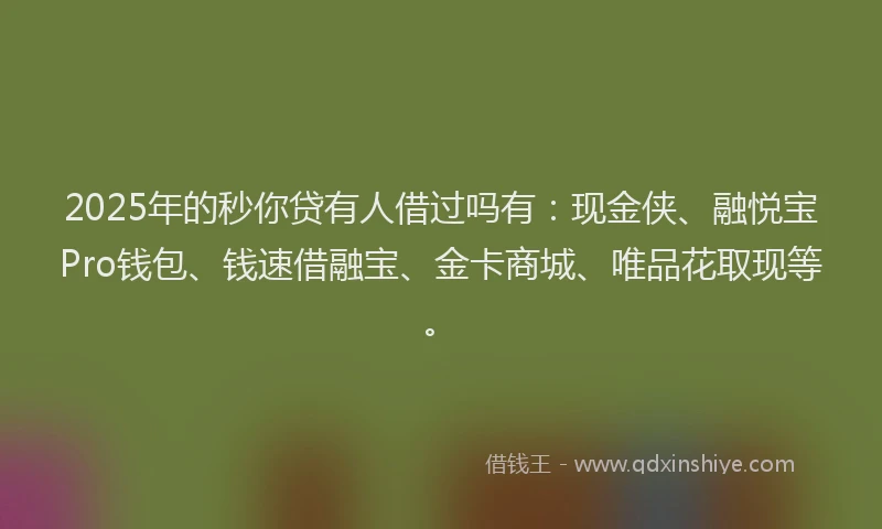 2025年的秒你贷有人借过吗有：现金侠、融悦宝Pro钱包、钱速借融宝、金卡商城、唯品花取现等。