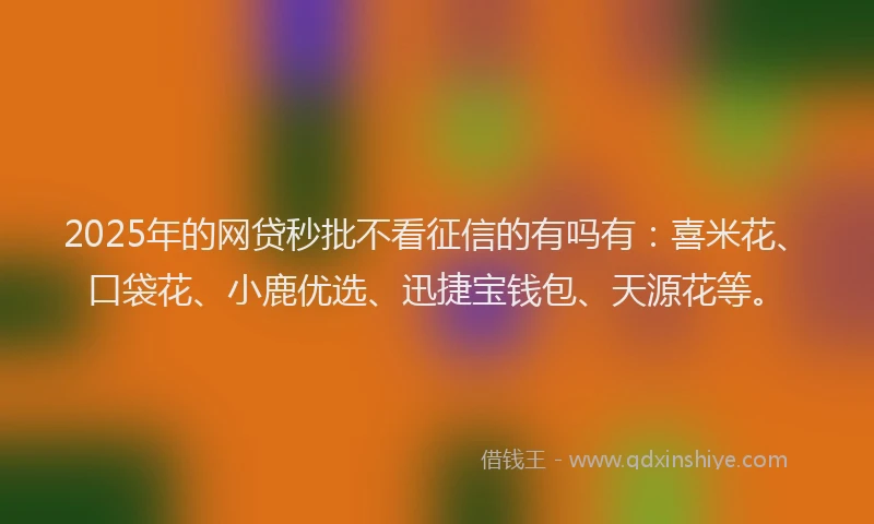 2025年的网贷秒批不看征信的有吗有：喜米花、口袋花、小鹿优选、迅捷宝钱包、天源花等。