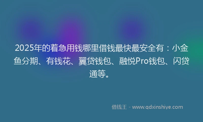 2025年的着急用钱哪里借钱最快最安全有：小金鱼分期、有钱花、翼贷钱包、融悦Pro钱包、闪贷通等。