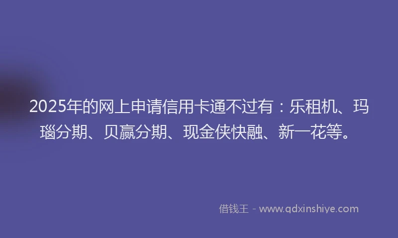 2025年的网上申请信用卡通不过有：乐租机、玛瑙分期、贝赢分期、现金侠快融、新一花等。