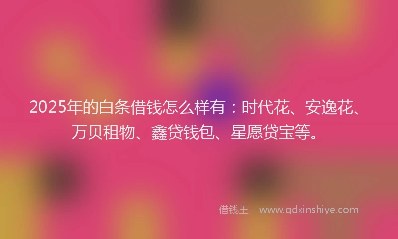 2025年的白条借钱怎么样有：时代花、安逸花、万贝租物、鑫贷钱包、星愿贷宝等。