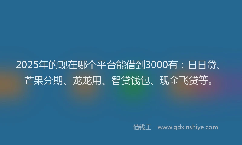 2025年的现在哪个平台能借到3000有:日日贷、芒果分期、龙龙用、智贷钱包、现金飞贷等。