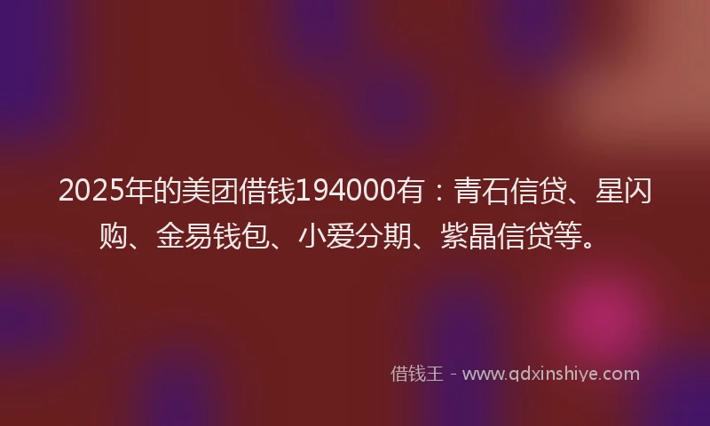 2025年的美团借钱194000有：青石信贷、星闪购、金易钱包、小爱分期、紫晶信贷等。
