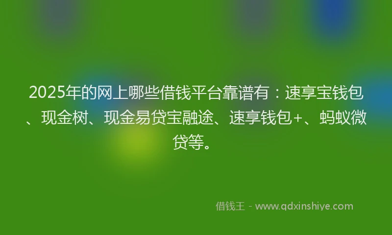 2025年的网上哪些借钱平台靠谱有：速享宝钱包、现金树、现金易贷宝融途、速享钱包+、蚂蚁微贷等。