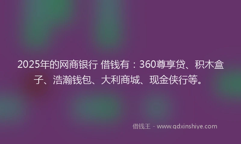 2025年的网商银行 借钱有：360尊享贷、积木盒子、浩瀚钱包、大利商城、现金侠行等。