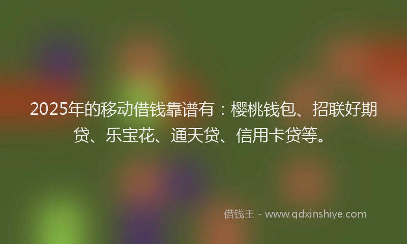 2025年的移动借钱靠谱有:樱桃钱包、招联好期贷、乐宝花、通天贷、信用卡贷等。