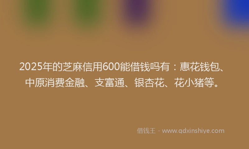 2025年的芝麻信用600能借钱吗有：惠花钱包、中原消费金融、支富通、银杏花、花小猪等。