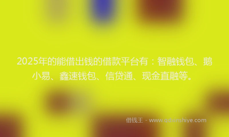 2025年的能借出钱的借款平台有：智融钱包、鹅小易、鑫速钱包、信贷通、现金直融等。