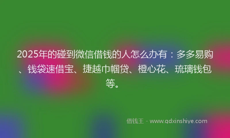 2025年的碰到微信借钱的人怎么办有：多多易购、钱袋速借宝、捷越巾帼贷、橙心花、琉璃钱包等。