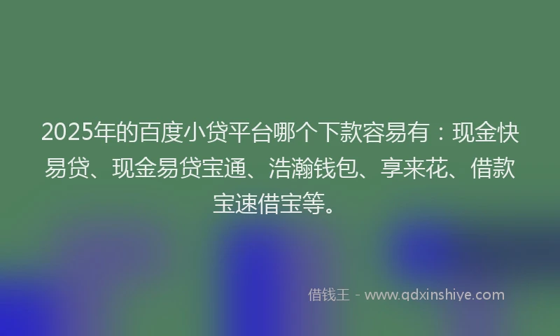 2025年的百度小贷平台哪个下款容易有：现金快易贷、现金易贷宝通、浩瀚钱包、享来花、借款宝速借宝等。