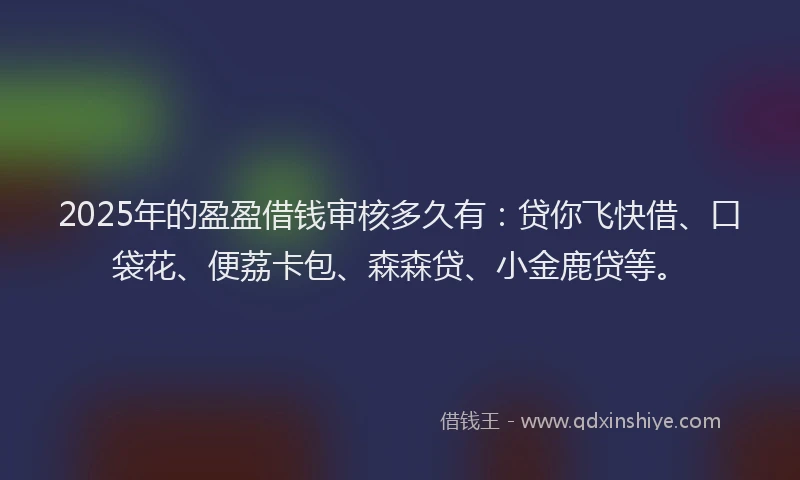 2025年的盈盈借钱审核多久有：贷你飞快借、口袋花、便荔卡包、森森贷、小金鹿贷等。