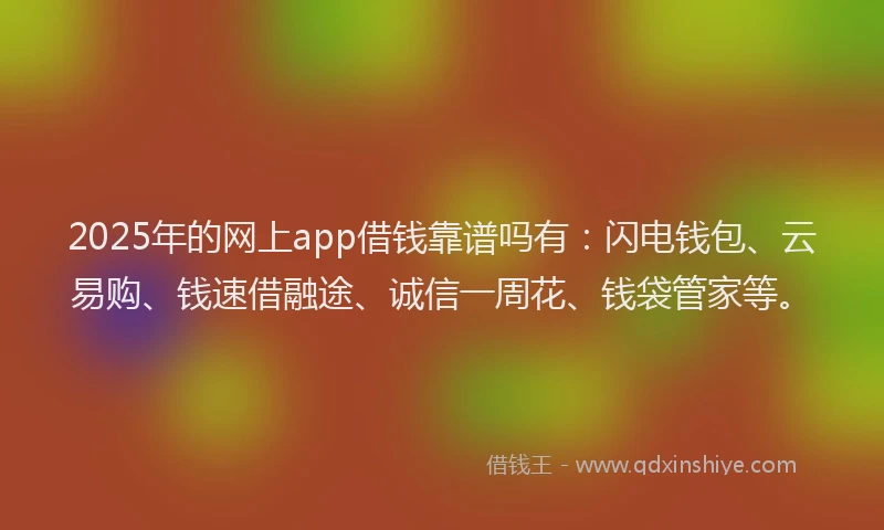 2025年的网上app借钱靠谱吗有：闪电钱包、云易购、钱速借融途、诚信一周花、钱袋管家等。