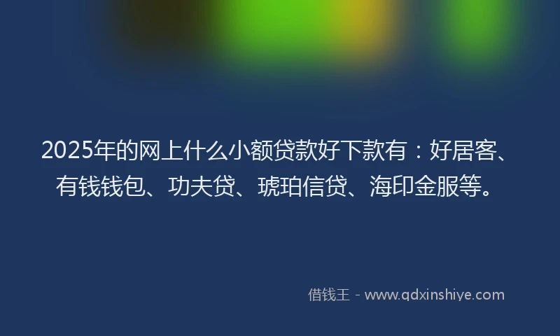 2025年的网上什么小额贷款好下款有：好居客、有钱钱包、功夫贷、琥珀信贷、海印金服等。