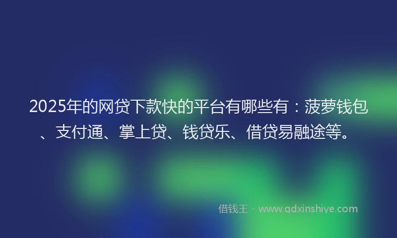2025年的网贷下款快的平台有哪些有:菠萝钱包、支付通、掌上贷、钱贷乐、借贷易融途等。