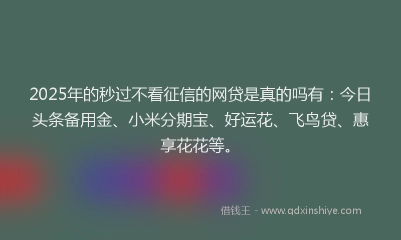 2025年的秒过不看征信的网贷是真的吗有：今日头条备用金、小米分期宝、好运花、飞鸟贷、惠享花花等。