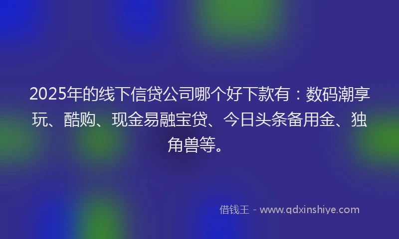 2025年的线下信贷公司哪个好下款有:数码潮享玩、酷购、现金易融宝贷、今日头条备用金、独角兽等。