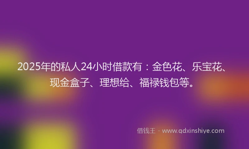 2025年的私人24小时借款有：金色花、乐宝花、现金盒子、理想给、福禄钱包等。
