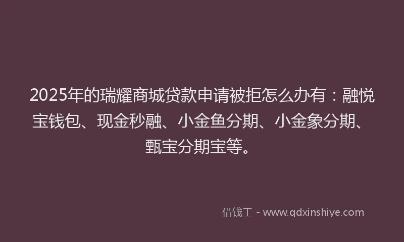 2025年的瑞耀商城贷款申请被拒怎么办有：融悦宝钱包、现金秒融、小金鱼分期、小金象分期、甄宝分期宝等。