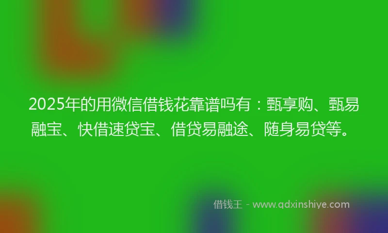 2025年的用微信借钱花靠谱吗有：甄享购、甄易融宝、快借速贷宝、借贷易融途、随身易贷等。