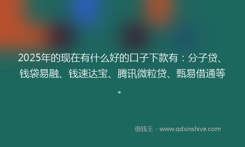 2025年的现在有什么好的口子下款有：分子贷、钱袋易融、钱速达宝、腾讯微粒贷、甄易借通等。