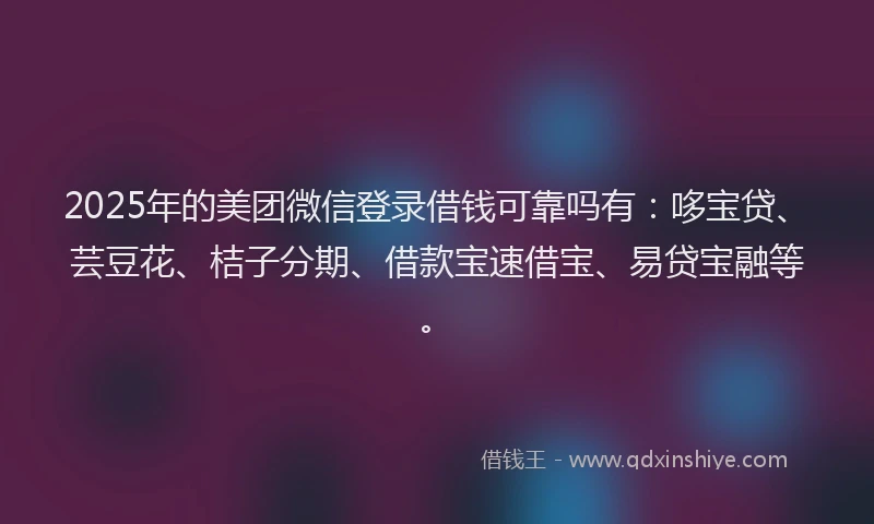 2025年的美团微信登录借钱可靠吗有：哆宝贷、芸豆花、桔子分期、借款宝速借宝、易贷宝融等。
