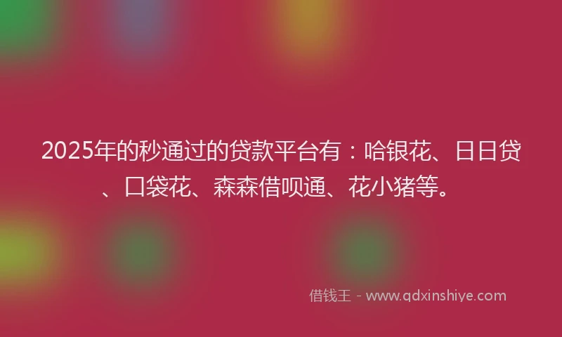 2025年的秒通过的贷款平台有：哈银花、日日贷、口袋花、森森借呗通、花小猪等。