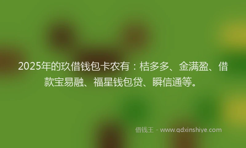 2025年的玖借钱包卡农有：桔多多、金满盈、借款宝易融、福星钱包贷、瞬信通等。