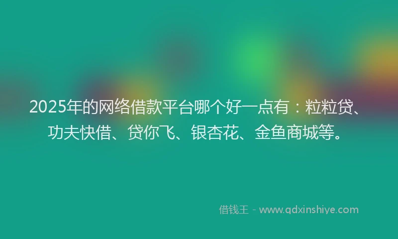 2025年的网络借款平台哪个好一点有:粒粒贷、功夫快借、贷你飞、银杏花、金鱼商城等。