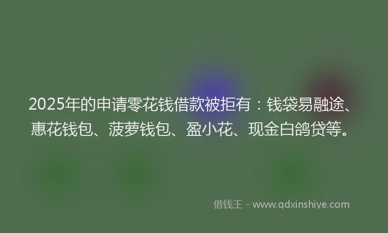 2025年的申请零花钱借款被拒有：钱袋易融途、惠花钱包、菠萝钱包、盈小花、现金白鸽贷等。
