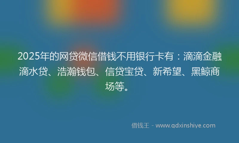 2025年的网贷微信借钱不用银行卡有:滴滴金融滴水贷、浩瀚钱包、信贷宝贷、新希望、黑鲸商场等。