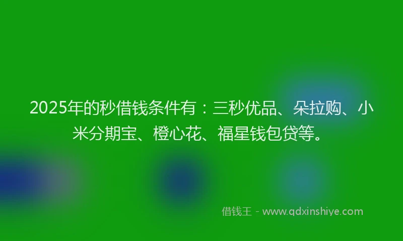 2025年的秒借钱条件有：三秒优品、朵拉购、小米分期宝、橙心花、福星钱包贷等。