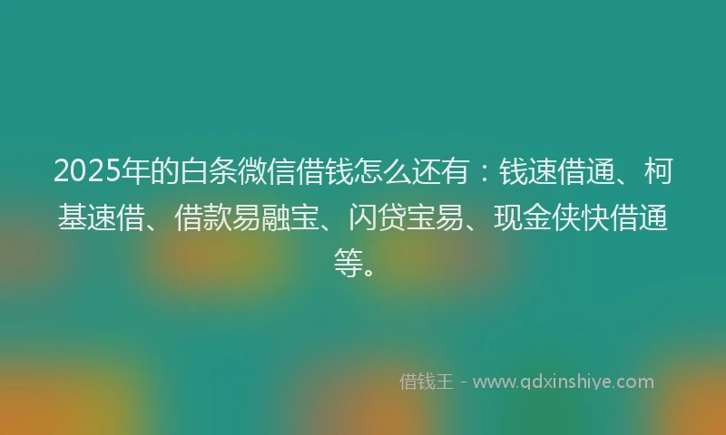 2025年的白条微信借钱怎么还有：钱速借通、柯基速借、借款易融宝、闪贷宝易、现金侠快借通等。