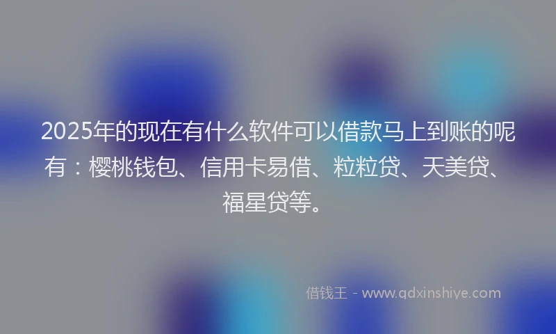 2025年的现在有什么软件可以借款马上到账的呢有：樱桃钱包、信用卡易借、粒粒贷、天美贷、福星贷等。