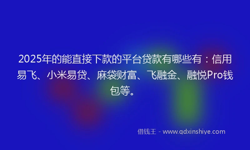 2025年的能直接下款的平台贷款有哪些有：信用易飞、小米易贷、麻袋财富、飞融金、融悦Pro钱包等。