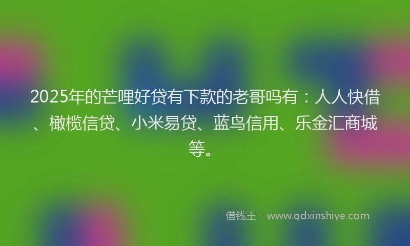 2025年的芒哩好贷有下款的老哥吗有:人人快借、橄榄信贷、小米易贷、蓝鸟信用、乐金汇商城等。