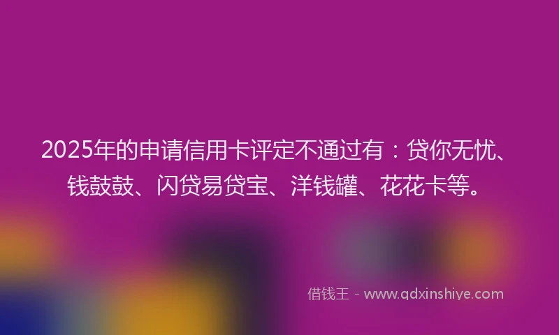 2025年的申请信用卡评定不通过有：贷你无忧、钱鼓鼓、闪贷易贷宝、洋钱罐、花花卡等。