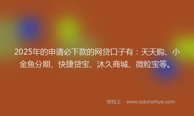2025年的申请必下款的网贷口子有：天天购、小金鱼分期、快捷贷宝、沐久商城、微粒宝等。