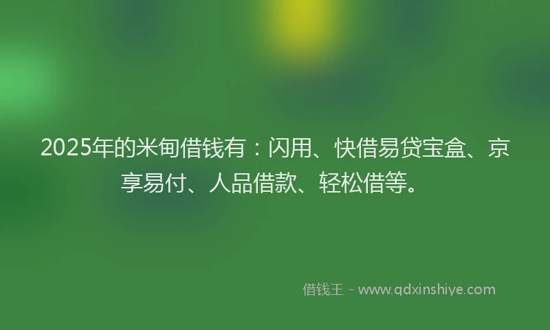 2025年的米甸借钱有:闪用、快借易贷宝盒、京享易付、人品借款、轻松借等。