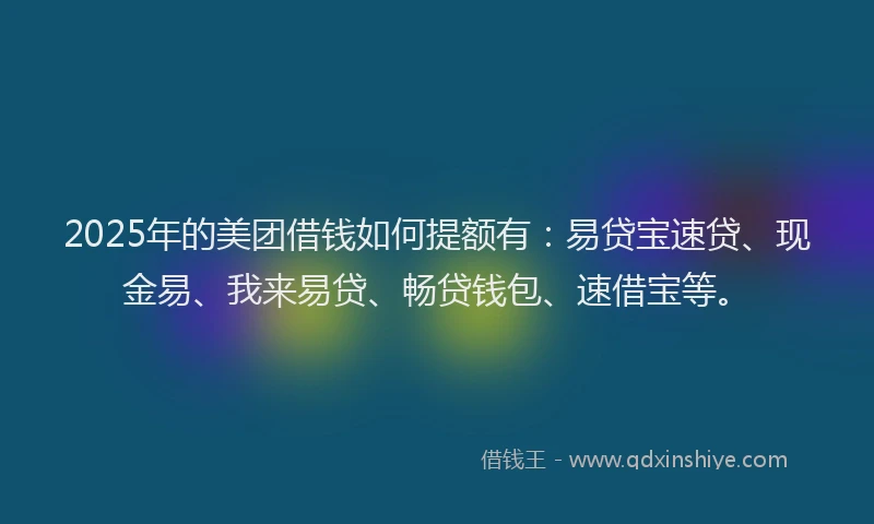 2025年的美团借钱如何提额有:易贷宝速贷、现金易、我来易贷、畅贷钱包、速借宝等。