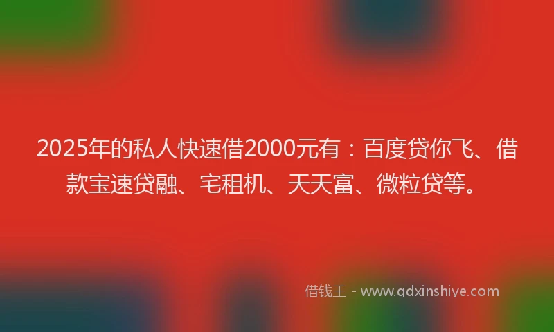 2025年的私人快速借2000元有：百度贷你飞、借款宝速贷融、宅租机、天天富、微粒贷等。