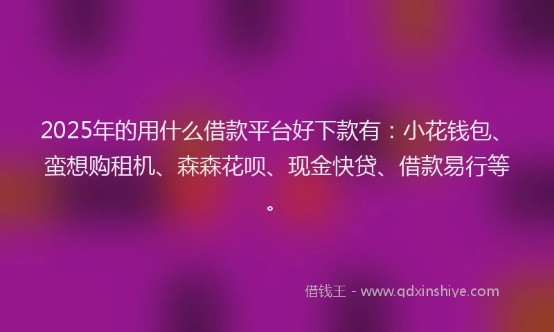 2025年的用什么借款平台好下款有：小花钱包、蛮想购租机、森森花呗、现金快贷、借款易行等。