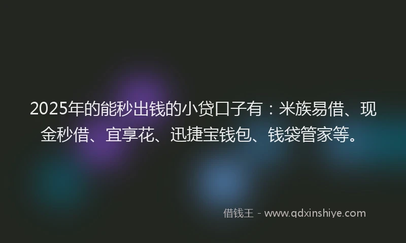 2025年的能秒出钱的小贷口子有：米族易借、现金秒借、宜享花、迅捷宝钱包、钱袋管家等。