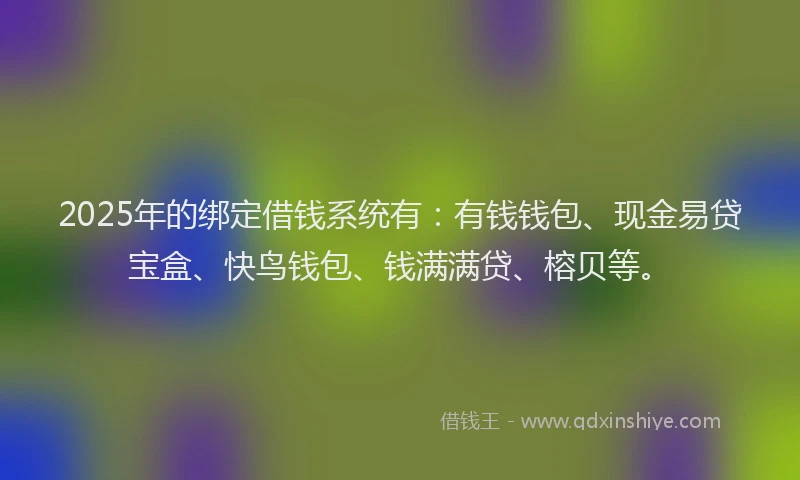 2025年的绑定借钱系统有:有钱钱包、现金易贷宝盒、快鸟钱包、钱满满贷、榕贝等。