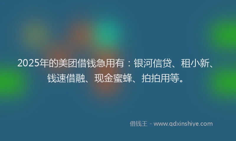 2025年的美团借钱急用有:银河信贷、租小新、钱速借融、现金蜜蜂、拍拍用等。