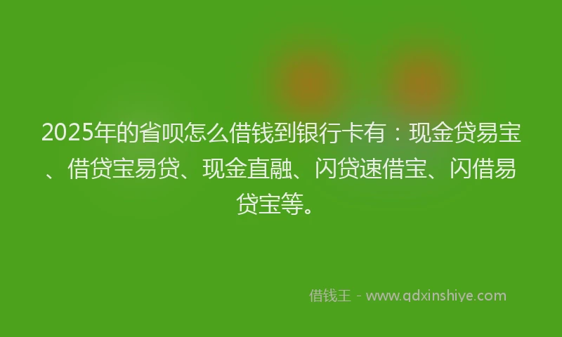 2025年的省呗怎么借钱到银行卡有：现金贷易宝、借贷宝易贷、现金直融、闪贷速借宝、闪借易贷宝等。