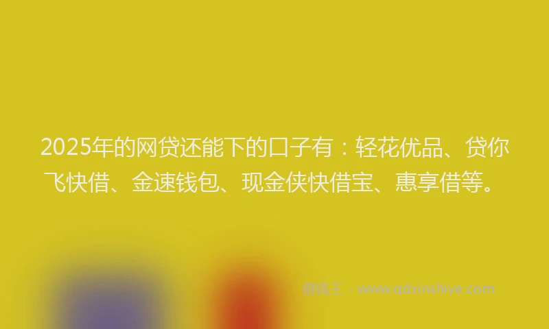 2025年的网贷还能下的口子有：轻花优品、贷你飞快借、金速钱包、现金侠快借宝、惠享借等。