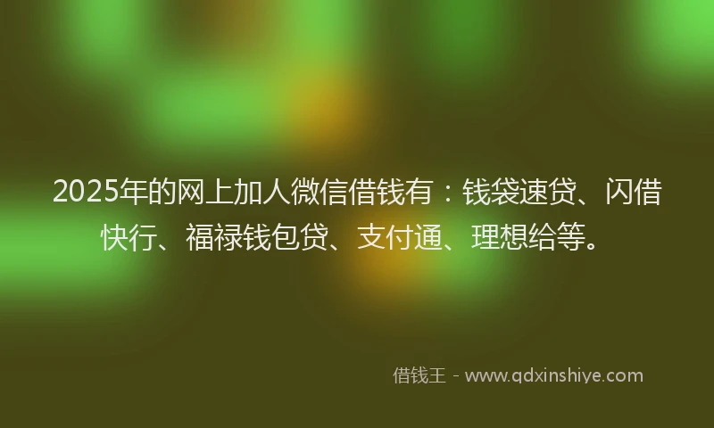 2025年的网上加人微信借钱有：钱袋速贷、闪借快行、福禄钱包贷、支付通、理想给等。