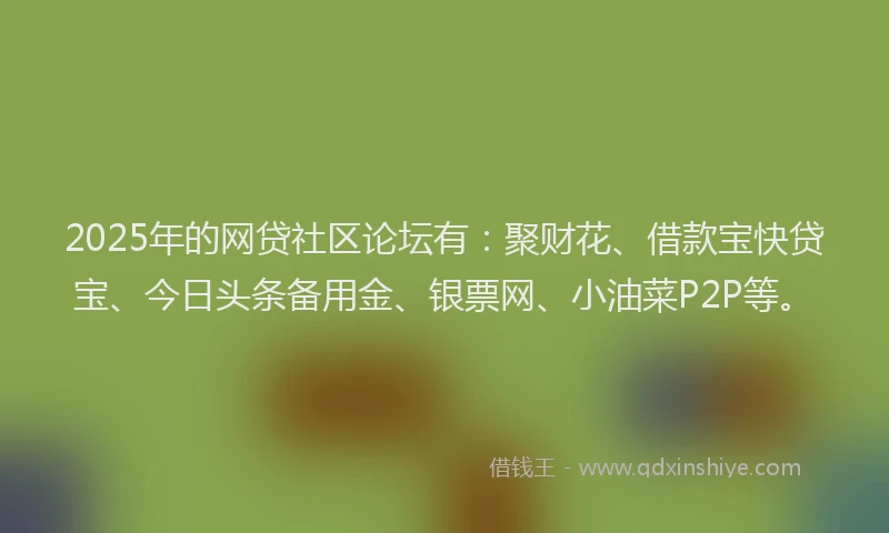 2025年的网贷社区论坛有：聚财花、借款宝快贷宝、今日头条备用金、银票网、小油菜P2P等。