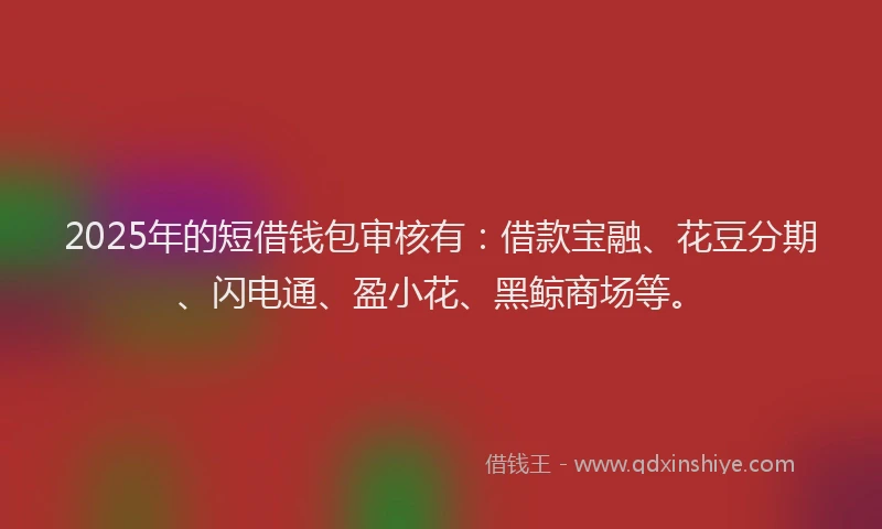 2025年的短借钱包审核有:借款宝融、花豆分期、闪电通、盈小花、黑鲸商场等。