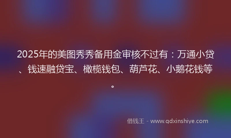 2025年的美图秀秀备用金审核不过有：万通小贷、钱速融贷宝、橄榄钱包、葫芦花、小鹅花钱等。